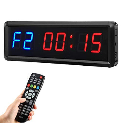 Gym Timer Clock Digital Interval Tabata Workouts Fitness Wall Small with Remote Home Garage Office Jujitsu School Referee Studio Church Service (Two Blue+Four Red 1.5") - color: Two Blue+four Red 1.5"