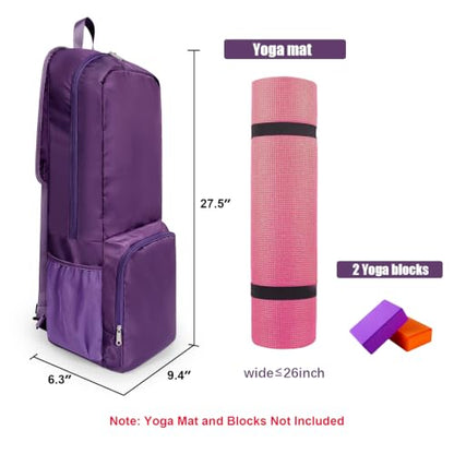 Yoga Mat Bag Carrier with Mesh & Zipper Pockets - color: Dark Purple