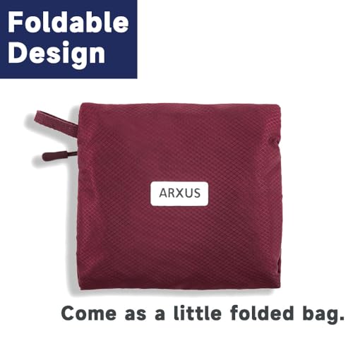 Arxus Carry On Travel Bag, Lightweight Foldable Packable Tote Bag 25L - color: Wine Red