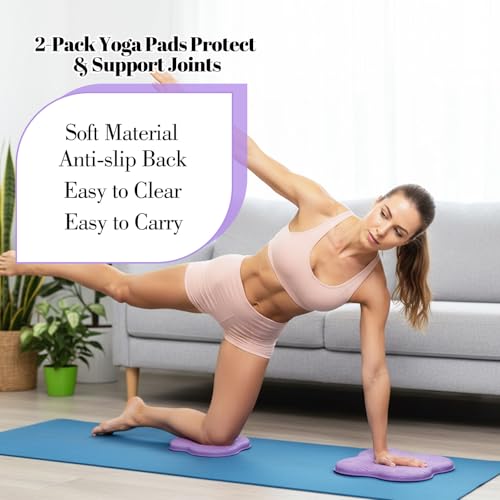 5 Pcs Yoga Blocks Knee Pads Yoga Strap Set, Soft Premium Foam Blocks Accessories for Pilates Meditation General Fitness Stability, Kneeling, Balance, Deepen Stretches and Toning (Purple)