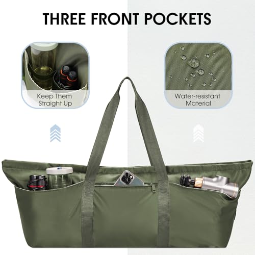 sportsnew Large Yoga Mat Bag Trolley Sleeve Gym Carrier Shoe Bag Wet Pocket | water-resistant fabric, large capacity,wide full-zip opening,separate shoe bag,2 yoga mat holder straps,multi-pocket storage - color: Army Green