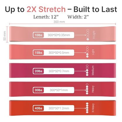 TechStone Resistance Bands Set – 5 Levels Loop Exercise Bands for Men & Women, Elastic Workout Bands for Home Gym, Training, Yoga & Fitness, Carry Bag Included - color: Pink