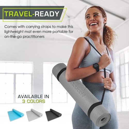 ProsourceFit Classic Yoga Mat 1/8” (3mm) Thick, Extra Long 72-Inch Lightweight Fitness Mat with Non-Slip Grip for Yoga, Pilates, Exercise - color: Grey