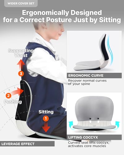 curble Wider – Ergonomic Desk Chair Seat Cushion, Everyday Passive Posture Trainer for Work from Home, Office & Car, Breathable Lumbar Support (Grey) - color: Set Grey