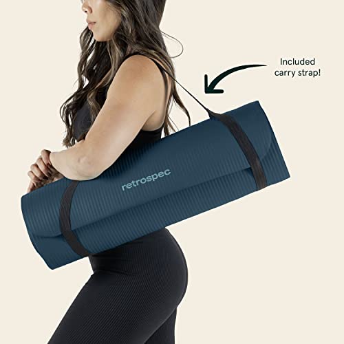 Retrospec Solana Yoga Mat Thick 1/2in Non-Slip Workout Mat with Nylon Strap - 72x24in Exercise Mat for Pilates, Stretching & Fitness - BPA Free, Easy Clean - color: Ocean Blue