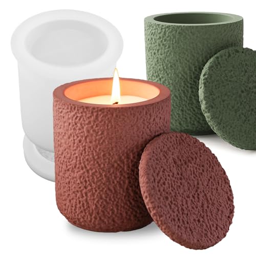 Wehous Jar Resin Mold with Lid, Nature Rough Texture Candle Holder Molds, Storage Container Silicone Molds for Epoxy Resin, Unique Concrete Mold for DIY Jewelry Holder Trinket Box Home Decor - color: Tall