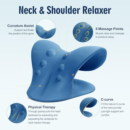 ComfortLife Neck Stretcher for Pain Relief, Neck and Shoulder Relaxer Cervical Traction Device Pillow for TMJ Pain Relief (Dark Blue) - color: Dark Blue