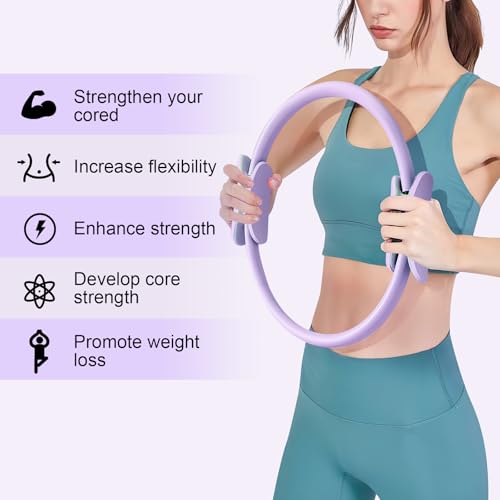 Pilates Ring 15 Inch Magic Circle Ring, Dual Padded Handles Pilates Rings Circle, Adjustable Yoga Ring - color: Purple