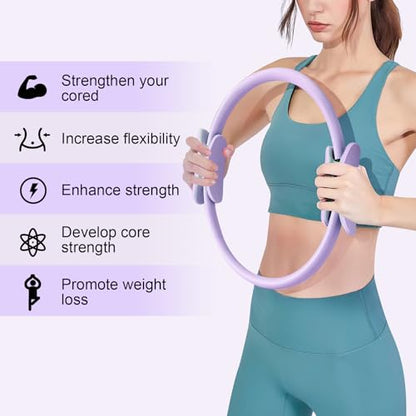 Pilates Ring 15 Inch Magic Circle Ring, Dual Padded Handles Pilates Rings Circle, Adjustable Yoga Ring - color: Purple