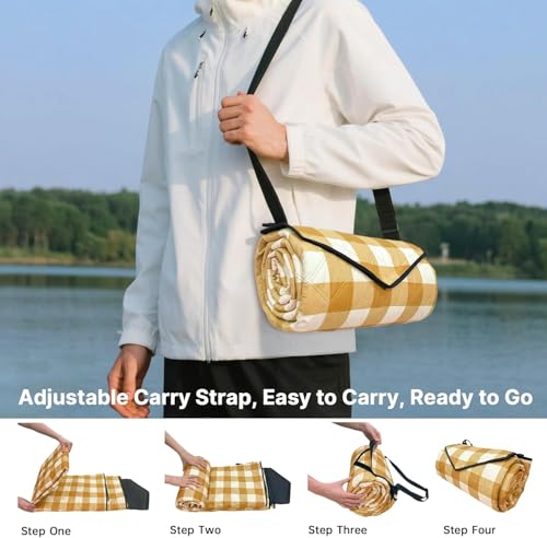 TigeJoy Extra Large Picnic Blanket Waterproof Beach Blanket 80''x118'' - color: Yellow, size: 6'8" x 9'10" (Rectangular)