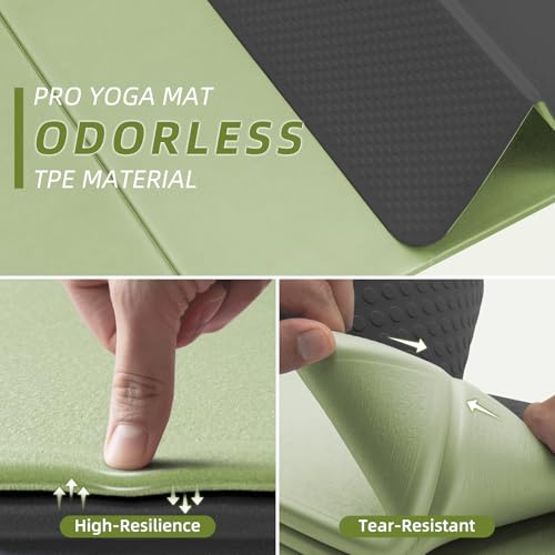 ILILI Foldable Yoga Mat 10mm, Extra Thick, Extra Long, 75x26x0.4 Inch, TPE - color: Matcha Green+Black