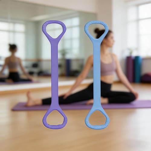 2-Pack Figure 8 Resistance Band TPR Pull Strap for Upper Body Stretching and Exercise - color: Purple Blue
