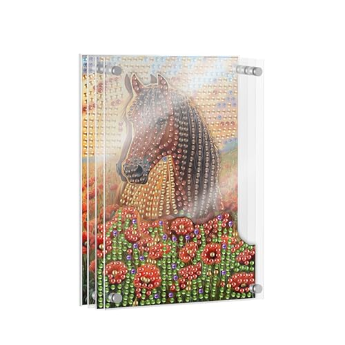 SKRYUIE DIY Acrylayers Diamond Art Kits for Adults, Horse Multi-Layer Acrylic Diamond Painting Kits, 4-Layered Magnetic Stand-Up Tabletop Decor, Unique Multi-Dimensional Craft Gift 4x6 Inch A14 - color: Colorful-14