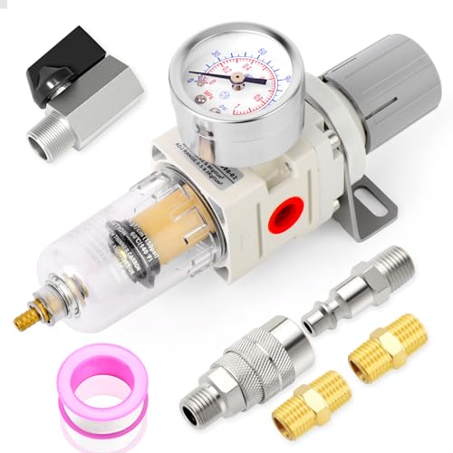 MEANLIN Air Compressor Moisture Filter, AW2000 Air Line Filter, 1/4" NPT Inlet with 150 PSI Gauge and Valve Shut Off Switch for Air Tools and Spray Paint Gun - color: Munual Drain, size: 1/4"NPT