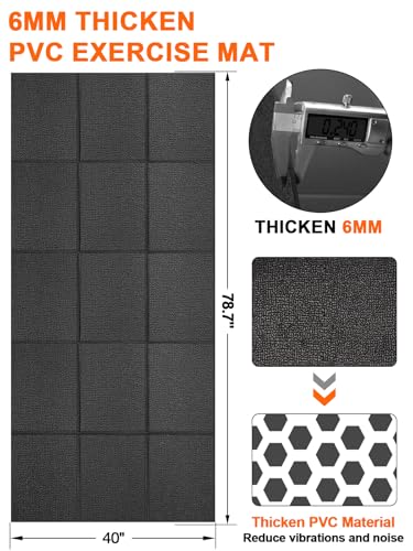 Treadmill Mat, 5'x2.5'/5.6'x2'/6.5'x3'/8'x3',6mm Thickness Exercise Equipment Mat for Carpet Hardwood Floors, Compatible with Walking Pad,Spin Bike,Elliptical Trainer,Rowing Machine - size: 78"L x 40"W x 0.2"Th