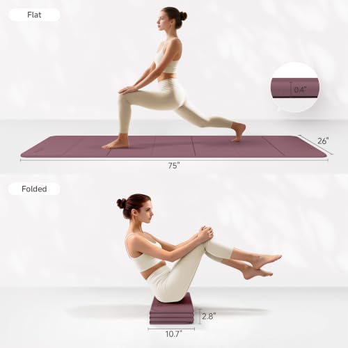 PAIDU Foldable Yoga Mat 10mm Thick, 75"x26" Non-Slip Fitness Exercise Mat - color: Deep Pink
