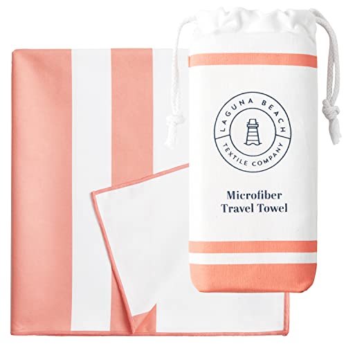 Laguna Beach Textile Co 코랄 극세사 비치 타월 - 모래 방지, 경량 스트라이프 풀 타월 - 요가, 체육관, 해변, 수영장에 적합 - XL, 88.9 x 190.5cm(35 x 75인치) - color: 코랄
