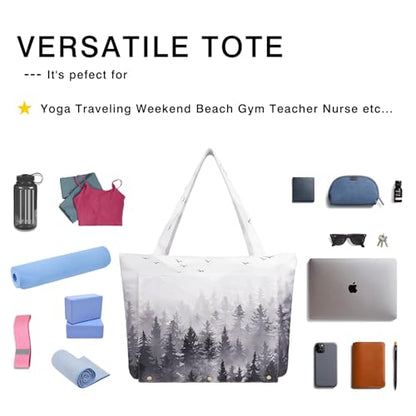 Yoga Mat Bag Yoga Bags and Carriers Fits All Your Stuff Yoga Tote Bag with Zipper Pocket Yoga Mat Carrier Pilates Bag Take in Out Mat Easily - color: Cloud Forest