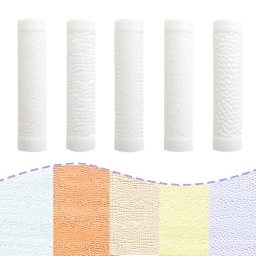 TAINSKY 5 Pcs Leather Polymer Clay Texture Roller, Pottery Stamps for Polymer Clay Earrings Jewelry, Embossing Pottery Texture Rollers for Jewelry Making