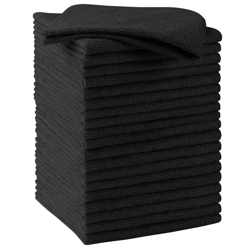HOMEXCEL Microfiber Cleaning Cloth 20 PK, Towels for Cars and Shop, Black - color: Black
