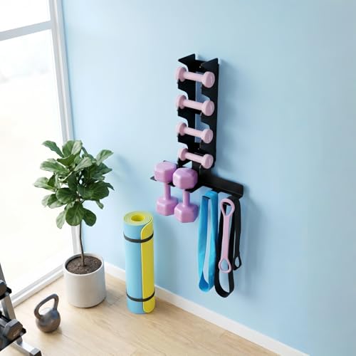 Wall Mounted Dumbbell Rack,Multi Purpose Gym Storage Rack | Hanger for Home and Pro Gym Storage for Exercise Bands,dumbbell, Jump Ropes, Chains, Lifting Belts Wait (Black)