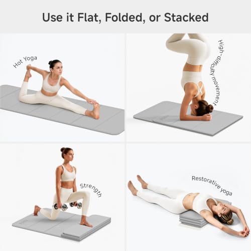 PAIDU Foldable Yoga Mat 10mm Thick, 75"x26" Non-Slip Fitness Exercise Mat - color: Grey