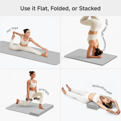 PAIDU Foldable Yoga Mat 10mm Thick, 75"x26" Non-Slip Fitness Exercise Mat - color: Grey