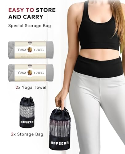 HAPBEAR 2 Pack Non Slip Yoga Mat Towel with Grip Dots, 72" x 24" Hot Yoga Towel - Super Absorbent Microfiber Yoga Towel for Hot Yoga, Bikram, Pilates and Gym Workout - Grey - color: Grey (2 Pack)