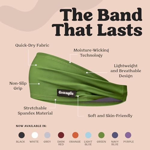 Good Bands Sweat Headbands for Men and Women, Non Slip Workout Sweatband - color: Green, size: Single
