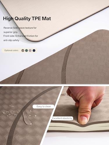 EaseUp Large Yoga Mat 73x35.5x0.4",10mm Thick Non-Slip for Home Workout - color: Brown/Beige