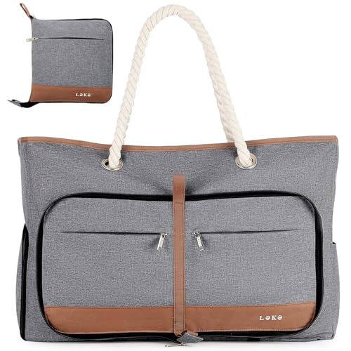 Beach Bag for Women - 35L Large Tote Bag, Waterproof & Sandproof, Zippered Carry On Bag for Pool, Beach & Travel - color: Grey