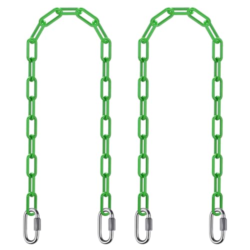 SELEWARE 2Pcs 60" Hanging Swing Chain Green Plastic Coated Hanging Chains | 1000LB Capacity Porch Swing Chain with 4 Carabiners, Hammock Hardware Kit for Hanging Chair, Punching Bag, Indoor Outdoor Gym - color: Green, size: 60" (2 Pcs)