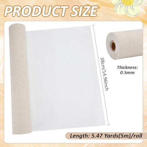 BENECREAT 5.5 Yards x 15 Inch Canvas Roll Linen, Gessoed Medium Grain Artist Canvas for Gesso Art Painting Oil Painting Backdrop Decoration, 0.5mm Thick