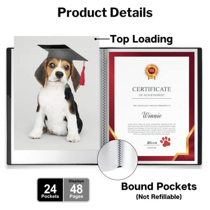 Dunwell 11x14 Binder with Sleeves (Black), 24 Pockets Display 48 Pages, Large Folder with Plastic Sleeves,11x14 Presentation Book with Protector Sleeves, Kids Art Portfolio 14x11,Clear Pages,Vertical | Clear Plastic Sleeves, Presentation Book, For Documen
