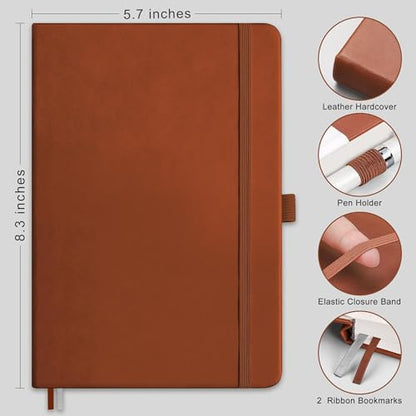 RETTACY Graph Grid Paper Notebook, 192 Pages, A5 Size (5.7'' x 8.3'') | 5 Squares per Inch, Leather Hardcover, 100 GSM Thick Paper, for School, Students, Math, Engineering (Brown) - color: Brown, style: Grid