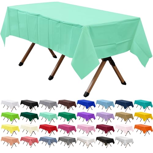 2 Pack Fresh Mint Premium Plastic Tablecloth Rectangle 54 x 108 Inches Reusable Mint Green Decorative Table Cover for Dining, Wedding, Party, Indoor and Outdoor use - color: B01 Fresh Mint, size: Rectangle 54"x108"