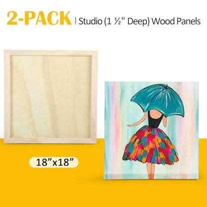 2 Pack 18x18 Gallery Unfinished Wooden Canvas Panels | Birch Wood Panels Kit, 1 1/2" Deep Art Cradle Boards for Acrylic Painting, Pouring and Burning - size: 18*18 2 Pack