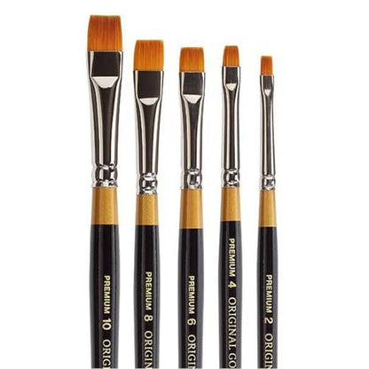 KINGART Premium 5 pc. Original Gold 9450 Series Chisel Blender - Bright Artist Brush Set, Synthetic Golden Taklon for Acrylic, Oil, and Gouache Painting, Short Handle, 5 Sizes - 2, 4, 6, 8, 10