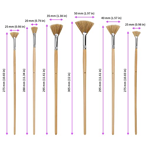 JEUIHAU 12 Pack Fan Brush Set, Bristles Fan Paint Brushes, Hog Bristle Stiff Fan Brush Set, Fan Artist Paint Brush with Long Wooden Handle for Acrylic Watercolor Oil Painting