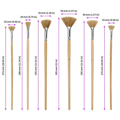 JEUIHAU 12 Pack Fan Brush Set, Bristles Fan Paint Brushes, Hog Bristle Stiff Fan Brush Set, Fan Artist Paint Brush with Long Wooden Handle for Acrylic Watercolor Oil Painting