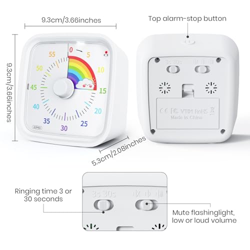 Yunbaoit Rainbow Visual Timer for Kids, 60-min Countdown Timer, White - color: White Rainbow