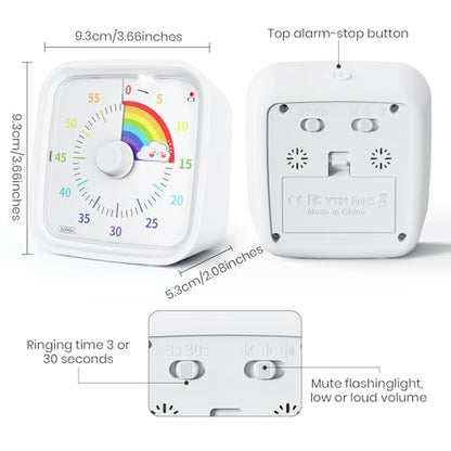 Yunbaoit Rainbow Visual Timer for Kids, 60-min Countdown Timer, White - color: White Rainbow