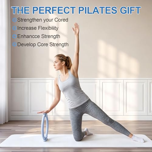 Pilates Ring 15 Inch Magic Circle Ring, Dual Padded Handles Pilates Exercise Circle, Adjustable Yoga Ring - color: Blue