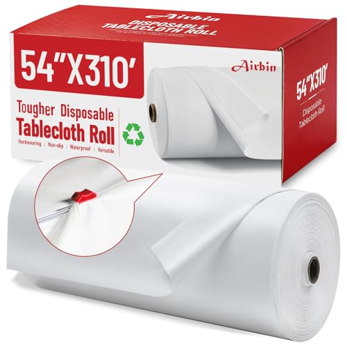 Plastic Table Cloth, 310 Ft X 54 in Disposable Tablecloth Roll | White Plastic Tablecloth Roll with Sliding Cutter Premium Plastic Table Cover Roll for Picnics, Parties, Birthdays, Weddings - color: White, size: 3720" x 54" (Rectangular)