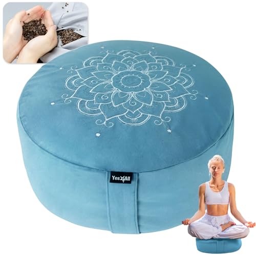 Yes4All Meditation Cushion, Floor Pillow Foam Zafu Buckwheat, Mandala Pattern Yoga Meditation Bolster Pillows, Floor Cushions - color: A. Sky Blue