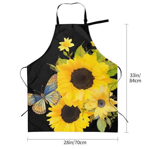 Artist Painting Apron with 2 Pockets Painters Art Aprons Gifts for Women Men - color: Sunflowers and Butterfly