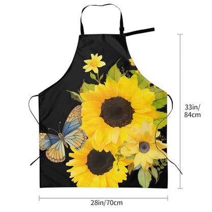 Artist Painting Apron with 2 Pockets Painters Art Aprons Gifts for Women Men - color: Sunflowers and Butterfly