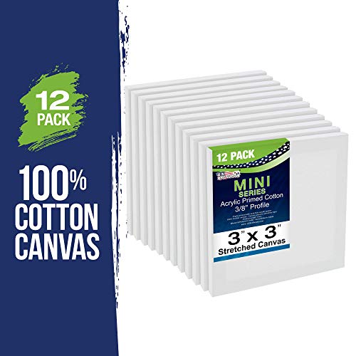 U.S. Art Supply 3" x 3" Stretched Canvas with 5" Mini Easel Kit (12 Pack) - Natural Wooden A-Frame Tabletop Display Stand, Mini Easel Stand - Small Easels for Display, Small Canvases, Crafts, Photos - size: 5" Easel & 3x3 Canvas - 12-pack