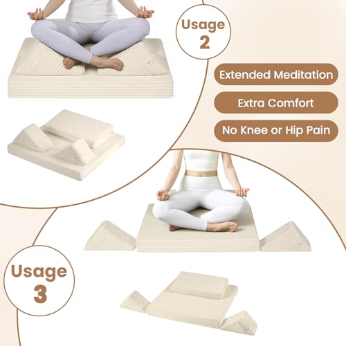 Meditation Cushion, Meditation Mat with Knee Support, Beige - color: Beige, size: 24X24X2 Inch
