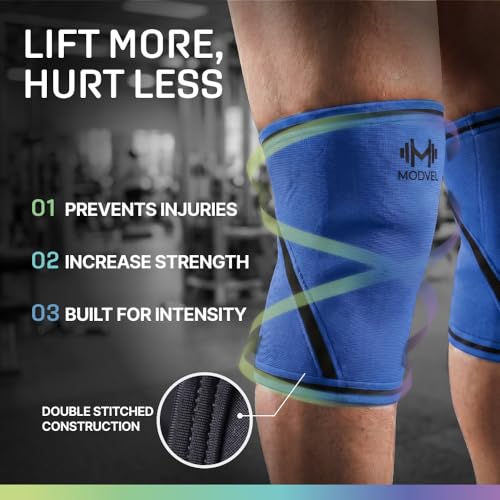 Modvel Strength 7mm Knee Sleeves (Pair) for Weightlifting & Powerlifting (USPA, IPL Approved) | High-Performance Knee Compression Support For Squats, Weight Lifting - Men and Women - color: BLUE, size: Medium